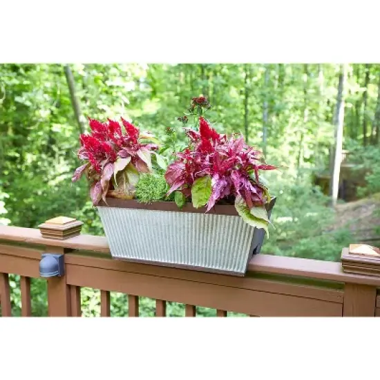 Southern Patio 24 Inch Westlake Outdoor Deck Rail Textured Resin Garden Flower Herb Planter w/ UV Protectors, Rustic Galvanized (2 Pack) image {3}