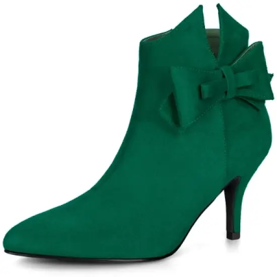 Allegra K Women's Point Toe Bow Stiletto Heel Ankle Boots image {9}