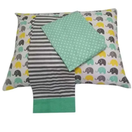 Bacati - Elephants Mint Yellow Gray 3 pc Toddler Bed Sheet Set image {1}