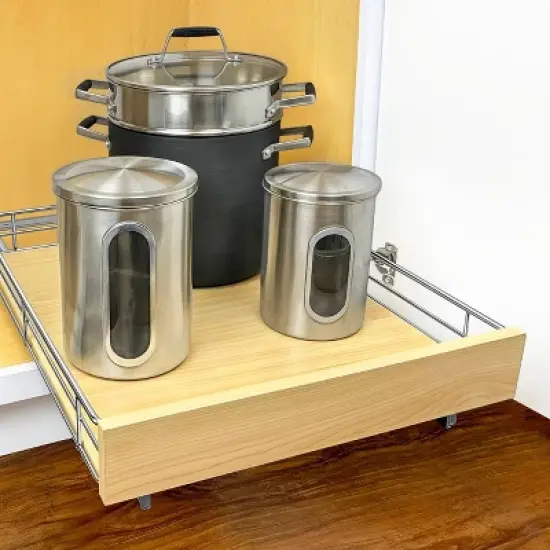 Lynk Professional 17"x21" Select Sliding Pull Out Cabinet Drawers Organizer Wood Chrome: Kitchen Storage, Ball Bearing Glides image {3}