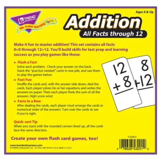 TREND Addition 0-12 All Facts Skill Drill Flash Cards image {3}