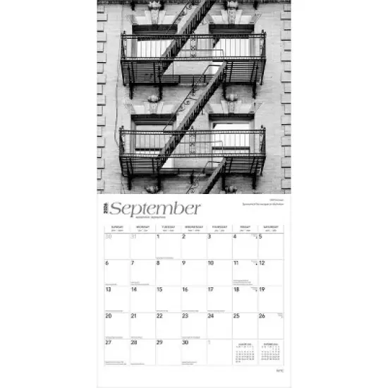 BrownTrout New York City Black and White 2026 12"x24" Hanging Square Wall Calendar Plastic-Free image {3}
