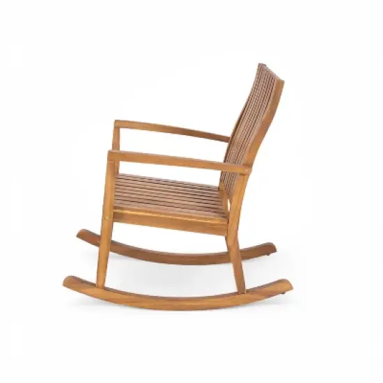 Christopher Knight Home Raeburn Outdoor Rustic Acacia Wood Slatted Design Accent Rocking Chair (Set of 2) image {4}