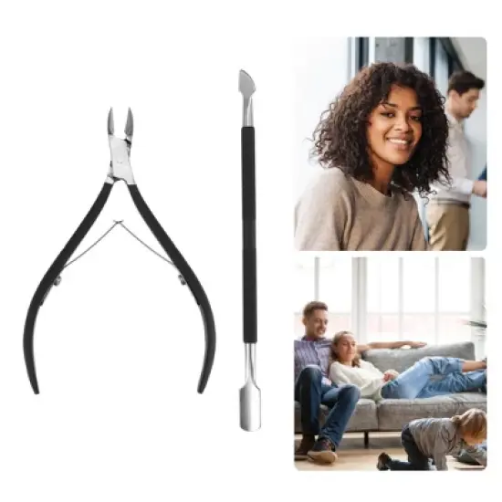 Unique Bargains 1 Set Stainless Steel Easy Grip Toe Nail Clippers for Thick Nail Nipper Pedicure Tool Nail Art Clipper Feet Care Tool Black image {1}