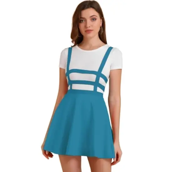 Allegra K Women's Pleated Kawaii A-Line Elastic Waist Mini Braces Suspender Skirt image {14}