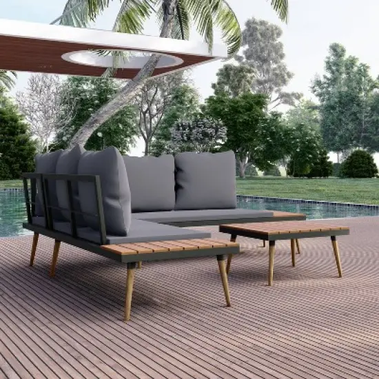 Stellar 4pc Outdoor Aluminum Sectional Set with Tables & Cushions - DUKAP image {14}