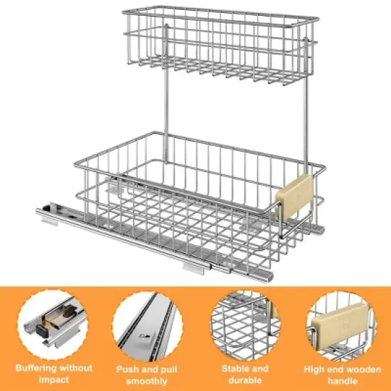 Pull Out Cabinet Organizer, Under Sink Slide Out Storage Shelf with 2 Tier Sliding Wire Drawer image {2}