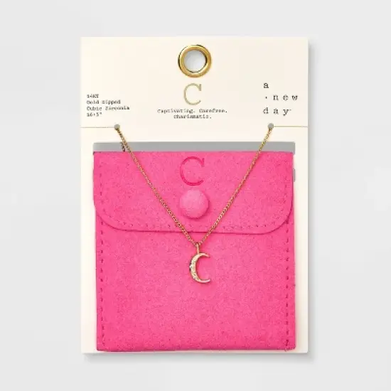 Gold Dipped Cubic Zirconia Initial Pendant Necklace - A New Day&trade; Gold image {6}