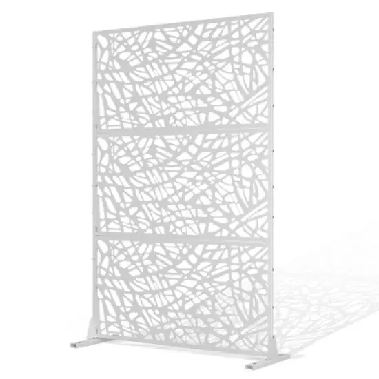 TOAOTBNBO Metal Privacy Screen with Stand, Decorative Privacy Fence Panels with Net Pattern, Outdoor Privacy Screen for Garden, White image {1}