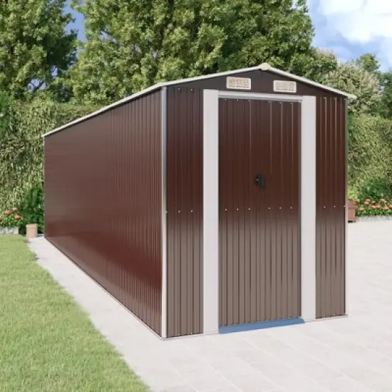 vidaXL Garden Shed Dark Brown Galvanized Steel Large Garden Shed - 75.6" x 271.3" x 87.8" image {1}