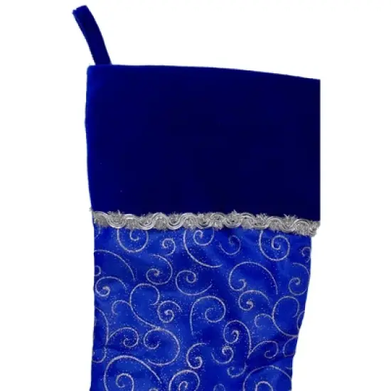 Northlight 20.5" Royal Blue and Silver Swirl Christmas Stocking with Velveteen Cuff image {3}