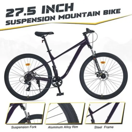 NAYSAYE 27.5 Inch 8 Speed Mountain Bike with Front Suspension and Steel Frame for Men Women Boys and Girls, Purple, 68.5"*27.1"*40.55" image {3}
