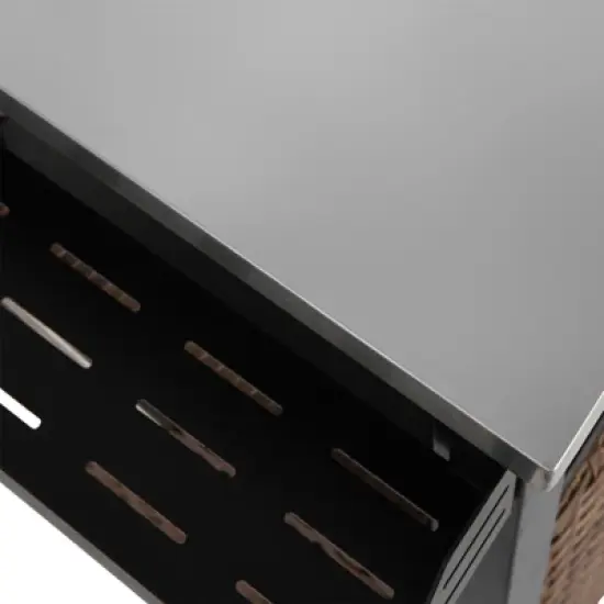 Outdoor Wicker Bar Cart, Kitchen Island Grill Table with Wheel,Rolling Buffet Serving Cart with Stainless Steel Top for Porch Garden Poolside image {4}