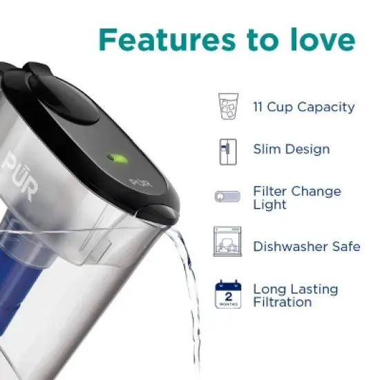 PUR PLUS 11 Cup Water Pitcher Filtration System Smoke PPT111BA: PUR Filtration, BPA-Free, Dishwasher-Safe, 40-Day Filter Life image {5}