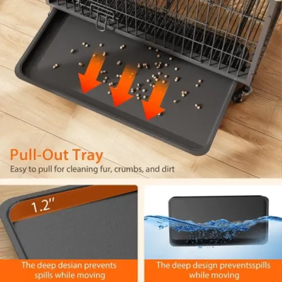 27.2" Modern Double Door Wooden Dog Kennel for Indoor Use with Removable Tray and Mobility Wheels image {6}