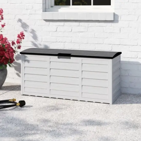 Barton 63 Gallons Patio Storage Box Container Pools Deck Box Build-in Wheel, Gray image {1}