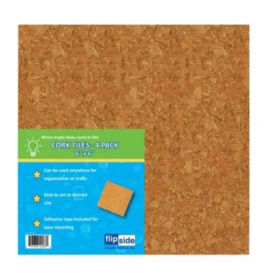 Flipside Products Cork Tiles, 6" x 6", Set of 4 image {2}