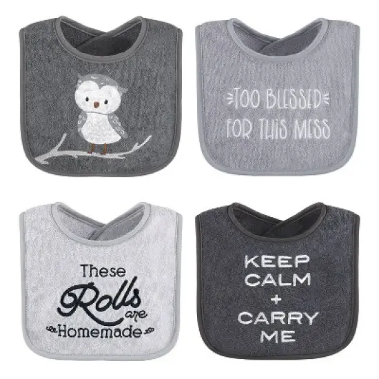 The Peanutshell Unisex Terry Cotton Baby Bibs, 8-Pack, Black/White/Gray image {1}