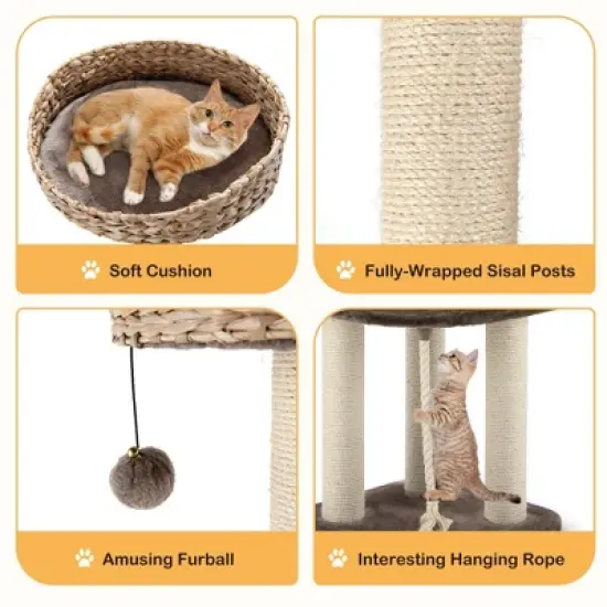 Costway 41'' Hand-Made Cat Tree Tower Natural Bowl Shaped w/ 2 Perch image {8}