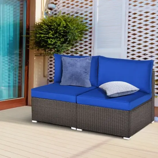Tangkula 2PCS Patio Sectional Armless Sofas Rattan Furniture Set Outdoor w/ Cushions image {9}