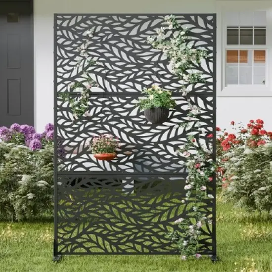 PexFix 72 in. x 47 in. Modern Outdoor Screen Privacy Screen in Leaf Patterns Wall Decal in Black image {2}