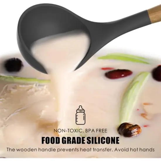 Itopfox Silicone Cooking Utensils Set - Heat Resistant Kitchen Tools with Spatula, Turner, Spoon, Brush, Whisk for Nonstick Cookware, BPA Free (Gray) image {5}