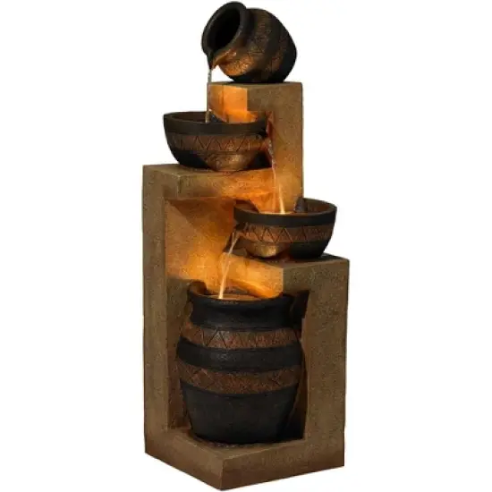 John Timberland Stoneware Bowl and Jar Rustic Cascading Outdoor Floor Water Fountain with LED Light 46" for Yard Garden Patio Home Deck Porch Exterior image {6}
