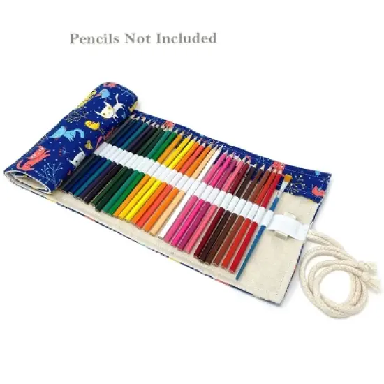 Wrapables Pencil Roll Organizer, Colored Pencil Wrap Pouch (72 slots), Cats & Birds image {3}