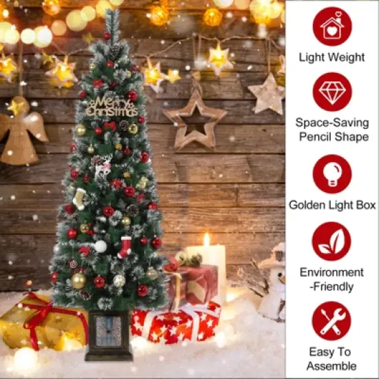 6FT Potted Christmas Tree with 140 Warm LED Lights &ndash; Artificial Outdoor Decor for Front Door, Porch, Includes Light Box, Pencil Tree image {3}