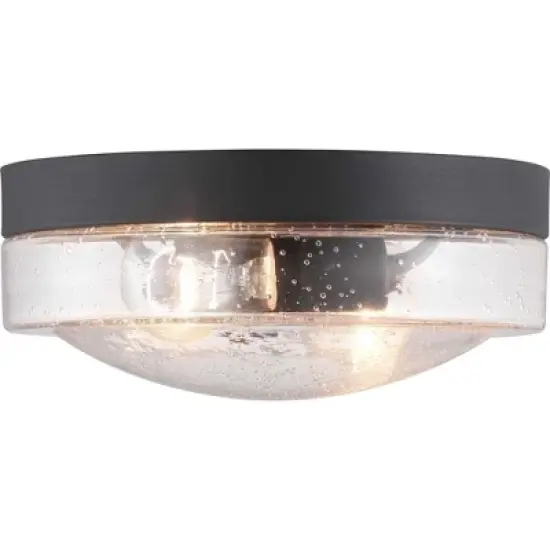 Progress Lighting Weldon 2-Light Flush Mount Ceiling Light in Black with Clear Seeded Glass image {2}