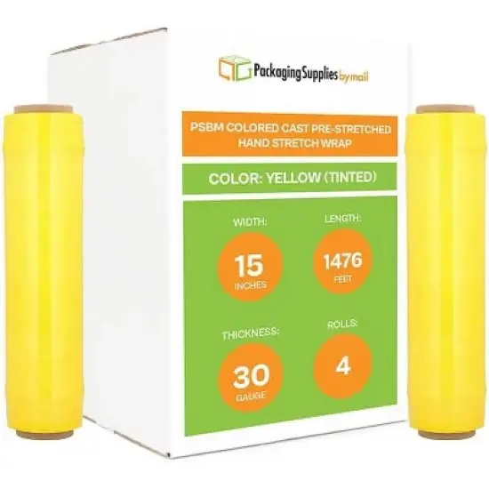 PSBM 4 Rolls Yellow 15 in. x 1476 Ft. 30 Gauge Pre-Stretch Cast Hand Pallet Wrap image {6}