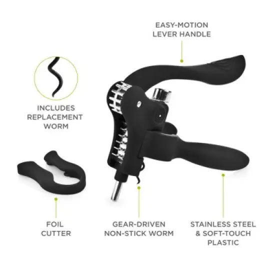 True Virtuoso Easy Lever Corkscrew, Stainless Steel And Ergonomic Soft Touch Handle image {1}