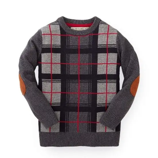 Hope & Henry Boys' Crewneck Pullover Sweater with Elbow Patches, Kids image {11}