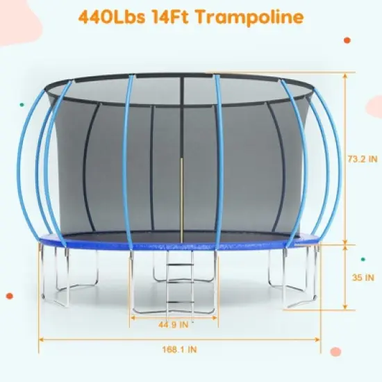 GustoWave Trampoline 14FT with Enclosure & Ladder, ASTM Approved Heavy-Duty Outdoor Recreational Trampoline for Kids Adults, 440LB Capacity image {7}