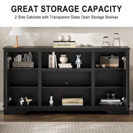 34'' Tall Farmhouse LED TV Stand,Entertainment Center with Storage,TV Media Console Table for TV Up to 65 Inch,TV Table image {3}