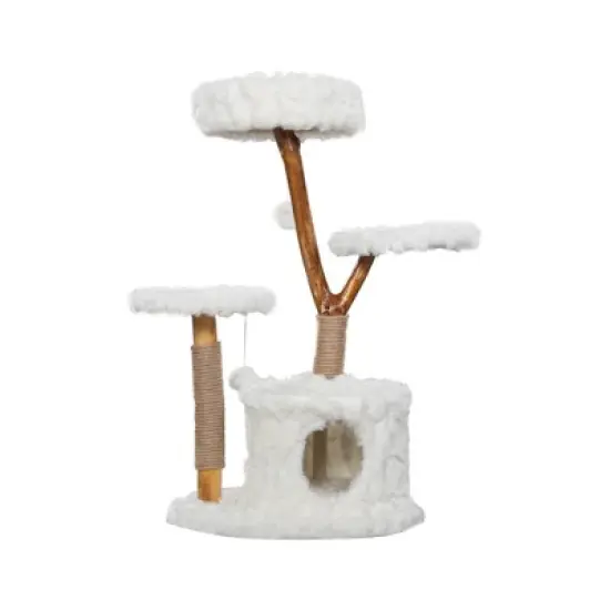 Sandinrayli Cloud Cat Tree Tower, Solid Natural Wood Branches, White image {7}