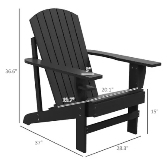 Outsunny Wooden Adirondack Chair, Outdoor Patio Lawn Chair with Cup Holder, Weather Resistant Lawn Furniture, Classic Lounge for Deck, Garden,Black image {2}