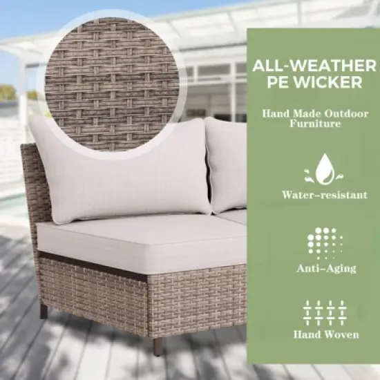 EAGLE PEAK Coastal Vista  3 Piece Curved Outdoor Wicker Sofa, Outdoor Wicker Armless Chair with Cushion image {3}
