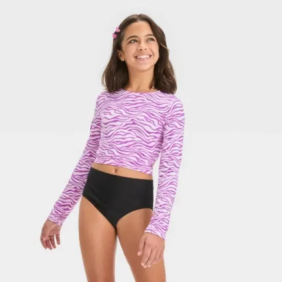 Girls' Zebra Printed Rash Guard Swim Top - art class&trade; Purple image {3}