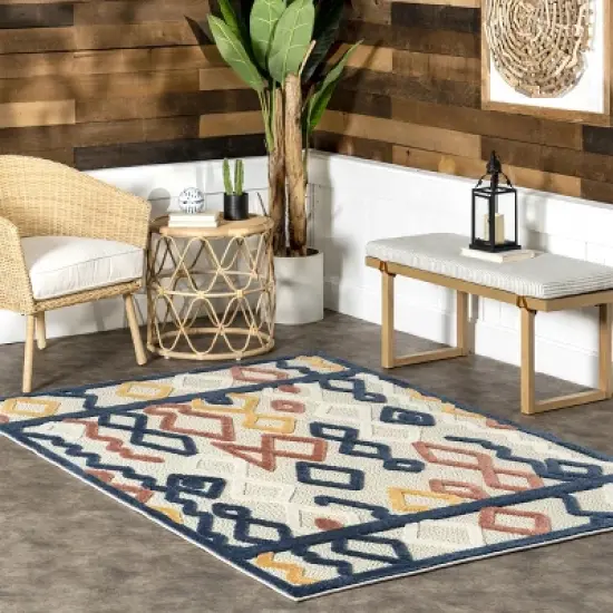 nuLOOM Aiko Geometric Moroccan Indoor/Outdoor Patio Area Rug image {1}