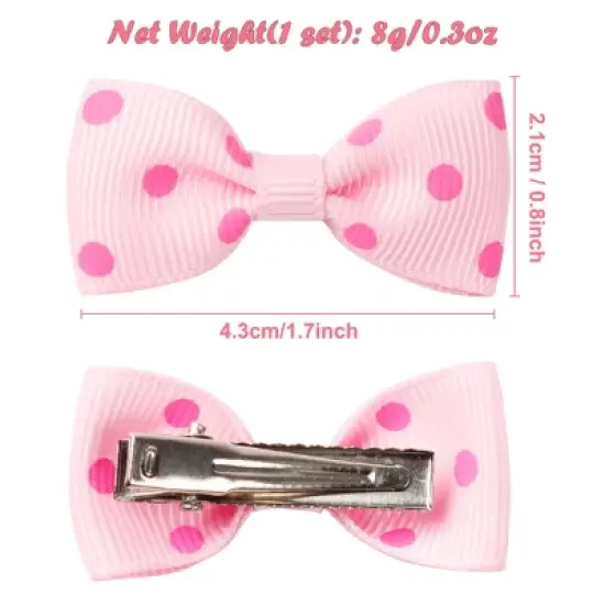 Unique Bargains Cute Dogs Cats Puppies Bows Pink Dog Hair Bows with Dots Pattern Grooming Barrette Clip Accessories 5 Pcs image {3}