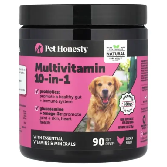 Pet Honesty Multivitamin 10-in-1, For Adult Dogs, Chicken, 90 Soft Chews, 9.5 oz (270 g) image {4}