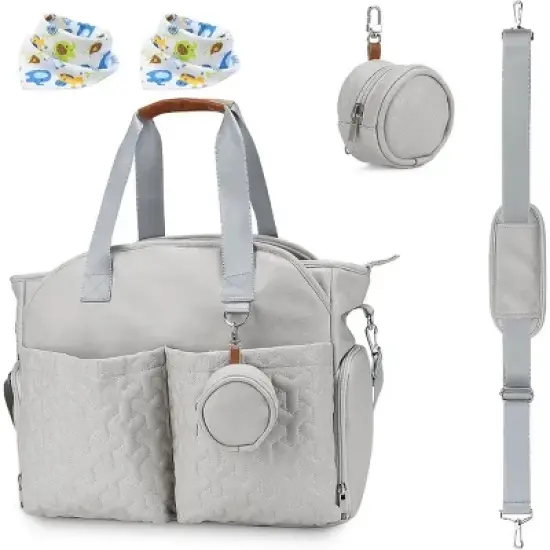 Racxily Breast Pump Bag Diaper Tote Bag with Detachable Shoulder Strap Side Pocket Free Baby Bibs Compatible image {8}