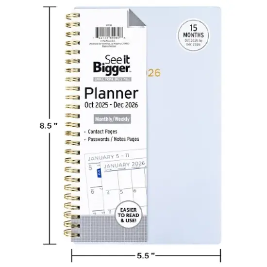 See It Bigger 2025-2026 15 Months Monthly/Weekly 5.5"x8.5" Planner Medium image {5}