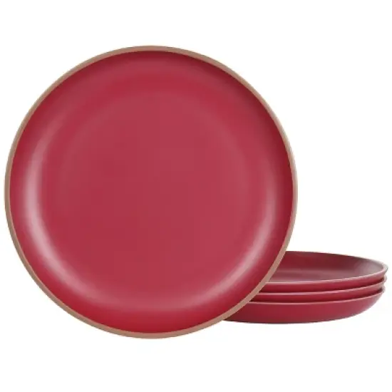 Gibson Home Rockabye 4 Piece Melamine Dinner Plate Set in Dark Pink image {7}