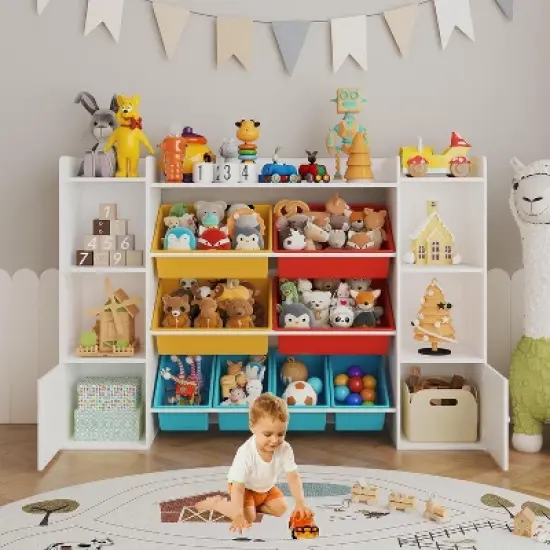 GustoWave Toy Storage Organizer with 8 Toy Bins, 54.7" Wide Toddler Bookcase Storage Cabinet, Toy Organizers and Storage, Kids Bookshelf and Bookcase image {1}