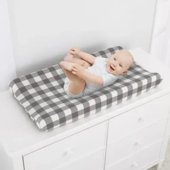 NoJo Grey and White Buffalo Check Changing Pad Cover image {2}