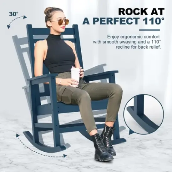 Outdoor HDPE Rocking Chairs &ndash; Oversized All-Weather Patio Rockers &ndash; Heavy Duty 350lb Capacity, Anti-Rollover Design (Blue) image {5}