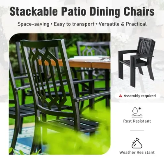 Captiva Designs 7pc Patio Dining Driftwood Finished Rectangle Steel Table & Metal Arm Chairs image {5}
