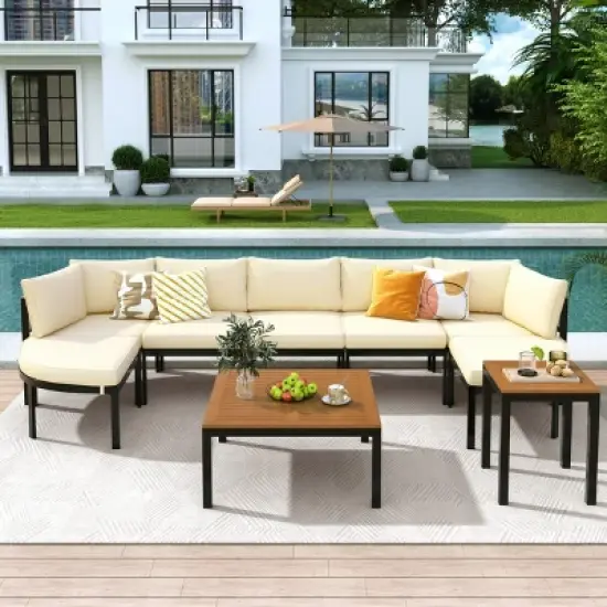 9-Pieces Patio Conversation Set With Metal Frame And Cushion,Patio Sectional Sofa And Coffee Table,Outdoor Furniture -Maison Boucle image {7}